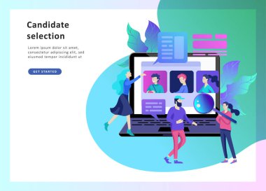 Kavram insan kaynakları, afiş, tanıtım, sosyal medya, belgeler. Web sayfası için işe alım.