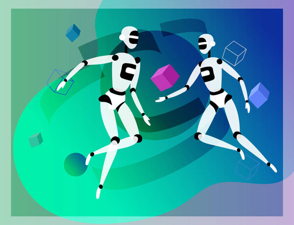 Концепция искусственного интеллекта и кибер-понедельника, футуристический киберпанк-дизайн, киборги работают над сюрреалистическим проектом
