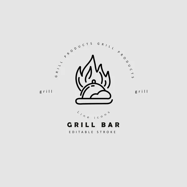 Icona vettoriale e logo per bar o ristorante a base di carne e grill — Vettoriale Stock