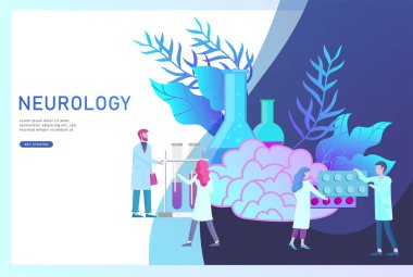 Nöroloji genetik kavramı. Düz stil küçük insanlar doktorların tıbbi takım çalışma, Dna oluşturmak yoluyla, Deoksiribonükleik asit araştırma. Beyin, yaratıcı zihin