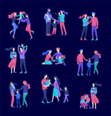 Aile harcamak zaman birlikte, mutlu anne çocuklu. Vektör insanlar karakter