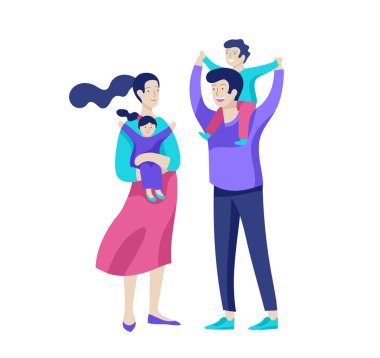 Aile harcamak zaman birlikte, mutlu anne çocuklu. Vektör insanlar karakter