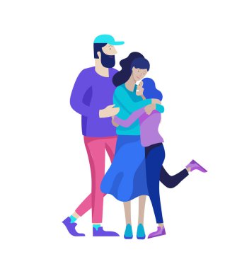 Aile harcamak zaman birlikte, mutlu anne çocuklu. Vektör insanlar karakter