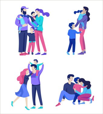 Aile harcamak zaman birlikte, mutlu anne çocuklu. Vektör insanlar karakter