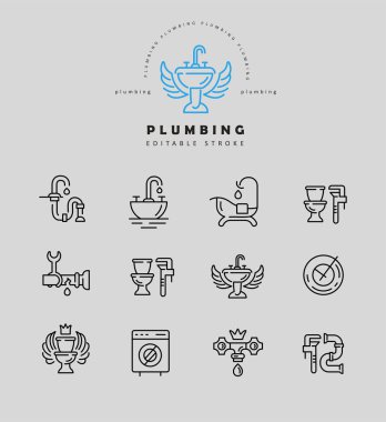 Vektör simgesi ve sıhhi tesisat logosu. Düzenlenebilir anahattı kontur boyutu