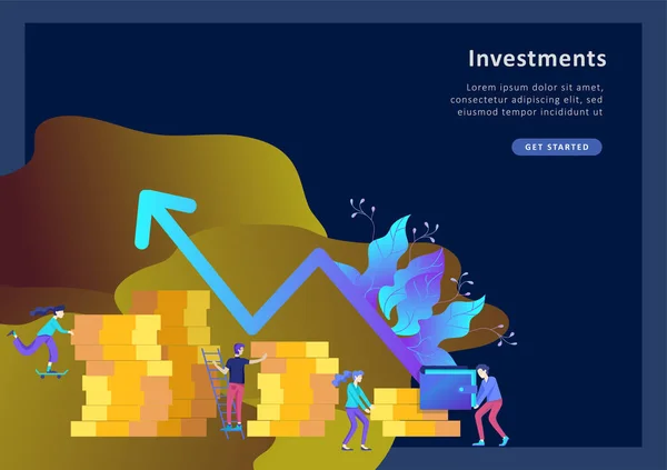 Konzept Finanzinvestitionen, Investitionen in Innovation, Marketing, Analyse, Sicherung von Einlagen für Webseiten — Stockvektor