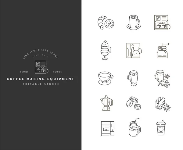 Ícone de vetor e logotipo para equipamentos para fabricação de café — Vetor de Stock
