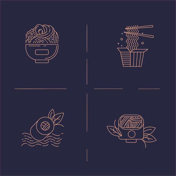 Icono de vector y logotipo para comida asiática, japonesa y mariscos — Vector de stock