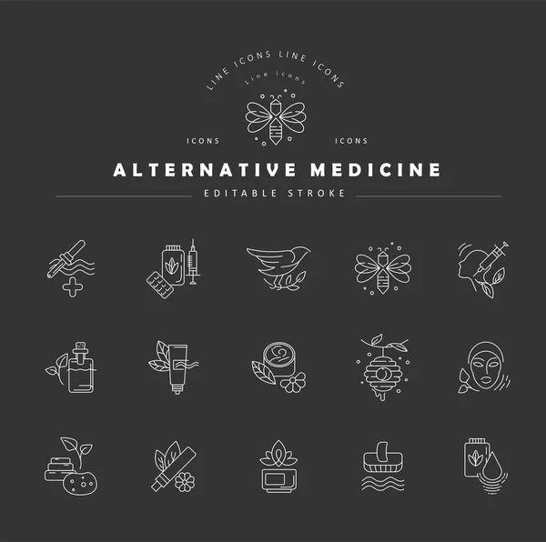 Vektorsymbol und Logo für alternative Medizin. editierbare Umrisse — Stockvektor