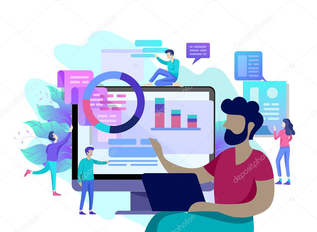 Concept vector illustration of business, office workers analysis