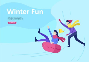 Açılış sayfası şablonları kümesi. İnsanlar kış giysileri veya açık hava etkinlikleri eğlenceli gerçekleştirme dış giyim giyinmiş. Kar Festivali, halletme veya snowboard. Noel aile kayak buz pateni, Kayak aşırı