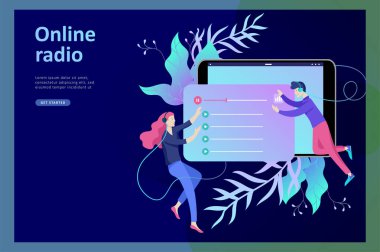 Online radyo dinleme, insanlar akarsu rahatla Internet kavramı dans dinle. Müzik uygulamaları, çalma listesi online şarkı, radyo istasyonu.