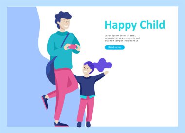 Mutlu babalar günü, çocuk sağlık, mutlu çocukluk ve çocuk, mal ve çocuk ile baba için eğlence için açılış sayfası şablonları