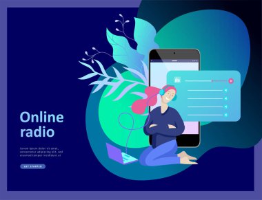 Online radyo dinleme, insanlar akarsu rahatla Internet kavramı dans dinle. Müzik uygulamaları, çalma listesi online şarkı, radyo istasyonu.