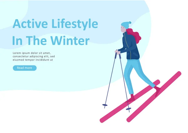 Set of Landing page templates. People dressed in winter clothes or outerwear performing outdoor activities fun. Snow festival, sledding or snowboard. Christmas family ski skating, skiing extreme — Stock Vector