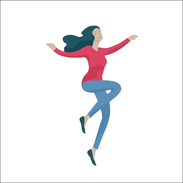 Personagem pulando em várias poses. Jovens ou mulheres felizes positivos regozijando-se juntos, felicidade, liberdade — Vetor de Stock