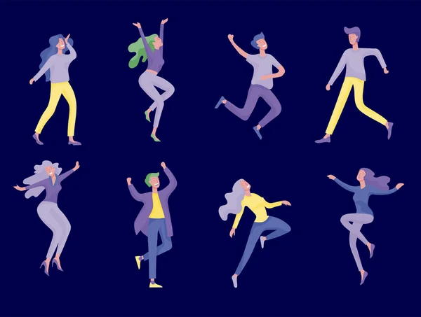 Colección de bailarines. Hombres y mujeres bailando en la escuela, en el estudio. Personajes masculinos y femeninos . — Vector de stock