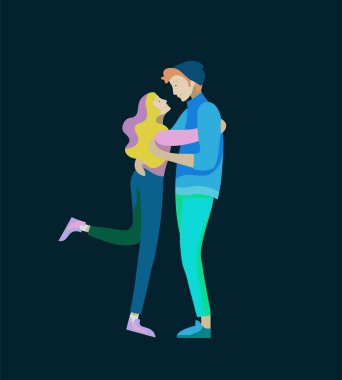 Vektör insanlar karakter. Arkadaşları ve çift sarılma, yürüyüş ve harcamak zaman tygether