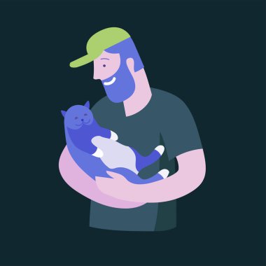 Vektör karakter. Mutlu insanlar onların pets ile kedi sahiplerinin seviyorum