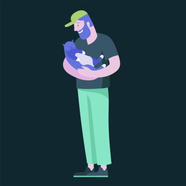 Vektör karakter. Mutlu insanlar onların pets ile kedi sahiplerinin seviyorum