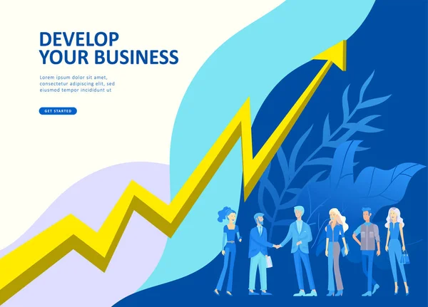 Set Landing page template people business scheduling app, fusion de planification stratégique, stratégies d'investissement, croissance de carrière, recherche et développement — Image vectorielle