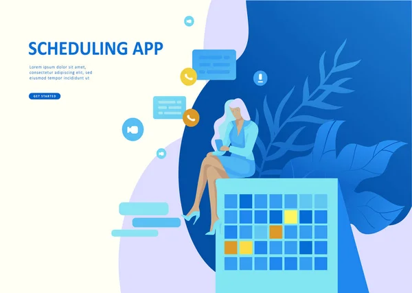 Set Landing page template people business scheduling app, fusion de planification stratégique, stratégies d'investissement, croissance de carrière, recherche et développement — Image vectorielle