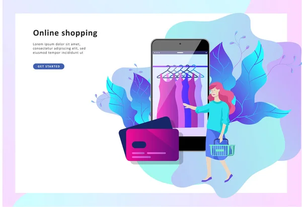 Landning sida mall av Online Shopping. Moderna plattgränssnitt begreppet webbsida — Stock vektor