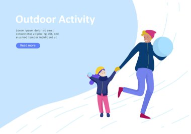 Açılış sayfası şablonları kümesi. İnsanlar kış giysileri veya açık hava etkinlikleri eğlenceli gerçekleştirme dış giyim giyinmiş. Kar Festivali, halletme veya snowboard. Noel aile kayak buz pateni, Kayak aşırı