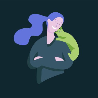 Vektör karakter. Mutlu insanlar onların pets ile kedi sahiplerinin seviyorum