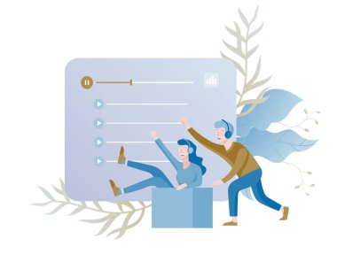 Online radyo dinleme, insanlar akarsu rahatla Internet kavramı dans dinle. Müzik uygulamaları, çalma listesi online şarkı, radyo istasyonu.