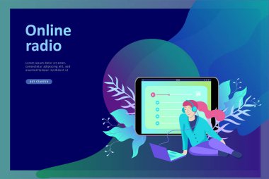 Online radyo dinleme, insanlar akarsu rahatla Internet kavramı dans dinle. Müzik uygulamaları, çalma listesi online şarkı, radyo istasyonu.