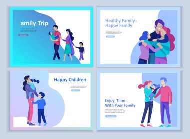 Açılış sayfası şablonları mutlu aile, anne baba için seyahat ve psikoterapi, Aile Sağlık, mal eğlence ve bunların alt öğeleri kümesi. Anne kızı ve oğlu ile eğlenin