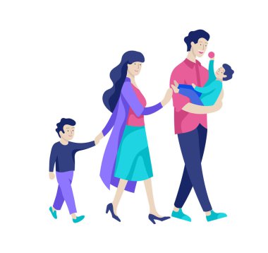 Aile harcamak zaman birlikte, mutlu anne çocuklu. Vektör insanlar karakter