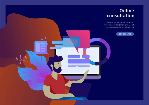 Concept Landing page template atendimento ao cliente, operador hotline masculino aconselha cliente —  Vetores de Stock