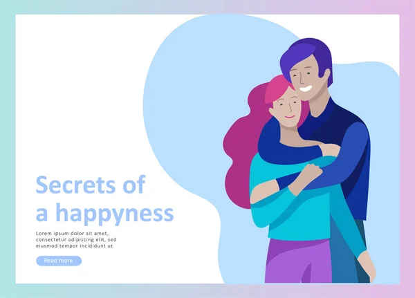 Modelos de landing page para psicologia positiva, psicoterapia familiar de grupo. Personagem de amigos felizes tem emoções positivas, caminho para a felicidade —  Vetores de Stock