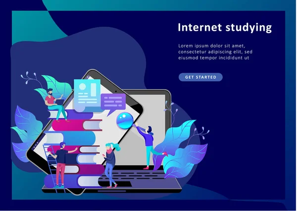 Concepto educación personas, estudio de Internet, formación online, libro en línea — Vector de stock