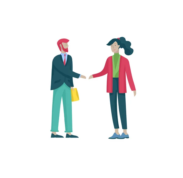 做握手、商务礼仪、合并概念、上班族、文员或经理谈话的商人 — 图库矢量图片