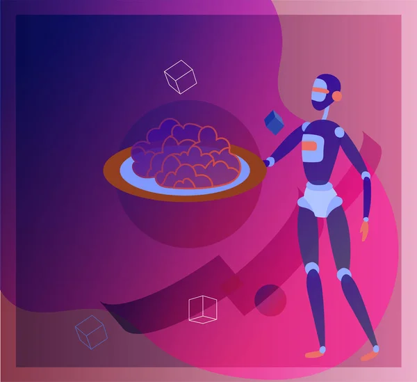 Concept d'Intelligence Artificielle et Cyber Monday, design cyberpunk futuriste, les cyborgs travaillent sur un projet surréaliste — Image vectorielle