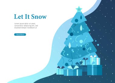 Noel ve mutlu yeni yıl web sitesi Noel ağacı ve arka plan kentsel kış karlı park hediye ile