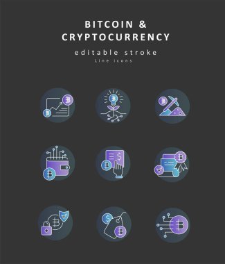 Vektör simgesi ve logosu bitcoin ve cryptocurrency. Düzenlenebilir anahattı kontur