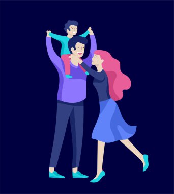 Aile harcamak zaman birlikte, mutlu anne çocuklu. Vektör insanlar karakter