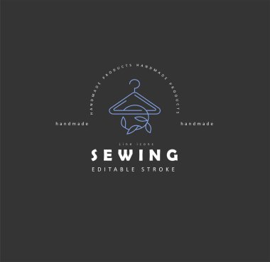 Vektör simgesi ve logo dikiş ve el yapımı. Düzenlenebilir anahattı kontur