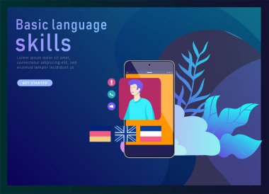 Online dil kursları, uzaktan eğitim, eğitim için açılış sayfası şablonları. Dil arabirimi öğrenme ve kavram öğretim.