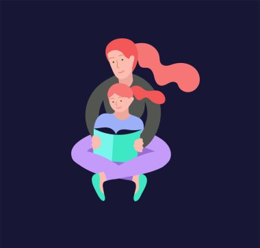 Vektör insanlar karakter. Anne ve kızı birlikte vakit