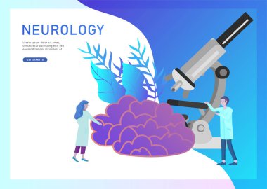 Nöroloji genetik kavramı. Düz stil küçük insanlar doktorların tıbbi takım çalışma, Dna oluşturmak yoluyla, Deoksiribonükleik asit araştırma. Beyin, yaratıcı zihin