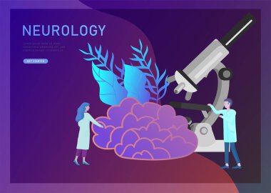 Nöroloji genetik kavramı. Düz stil küçük insanlar doktorların tıbbi takım çalışma, Dna oluşturmak yoluyla, Deoksiribonükleik asit araştırma. Beyin, yaratıcı zihin