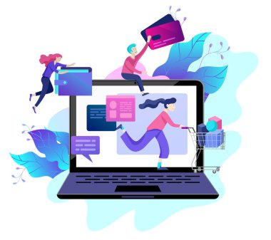 Açılış sayfası şablonu Online alışveriş. Web sayfasının modern düz tasarım konsepti