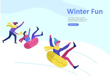 Açılış sayfası şablonları kümesi. İnsanlar kış giysileri veya açık hava etkinlikleri eğlenceli gerçekleştirme dış giyim giyinmiş. Kar Festivali, halletme veya snowboard. Noel aile kayak buz pateni, Kayak aşırı