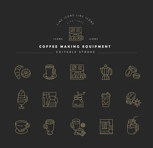 Ícone de vetor e logotipo para equipamentos para fabricação de café — Vetor de Stock