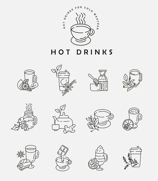 Wektor logo i ikony gorące napoje na zimno, Wesołych Świąt — Wektor stockowy